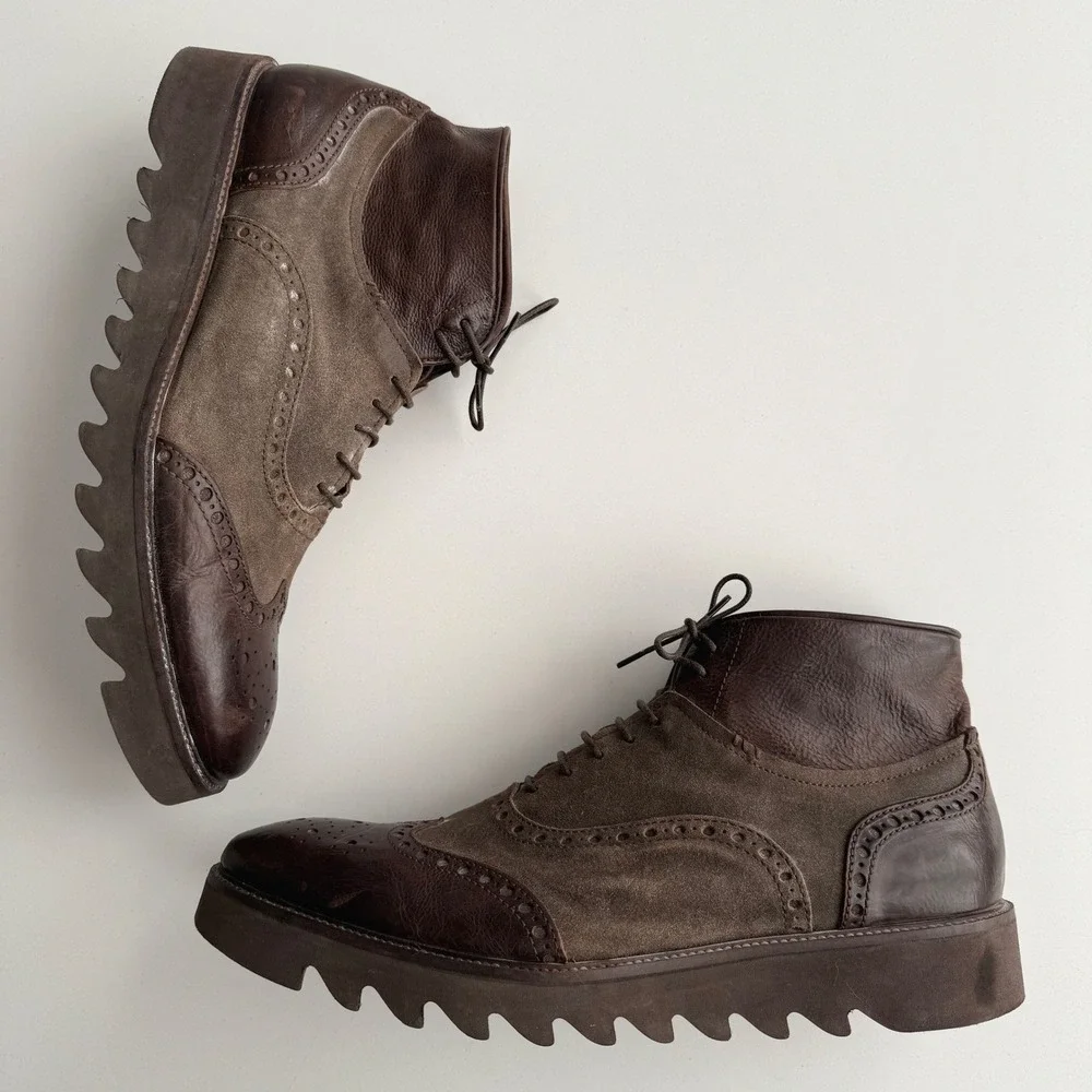 Donald J Pliner Made in Italy Stu Perforated Brown Wingtip Ankle Boot‎ sz 12